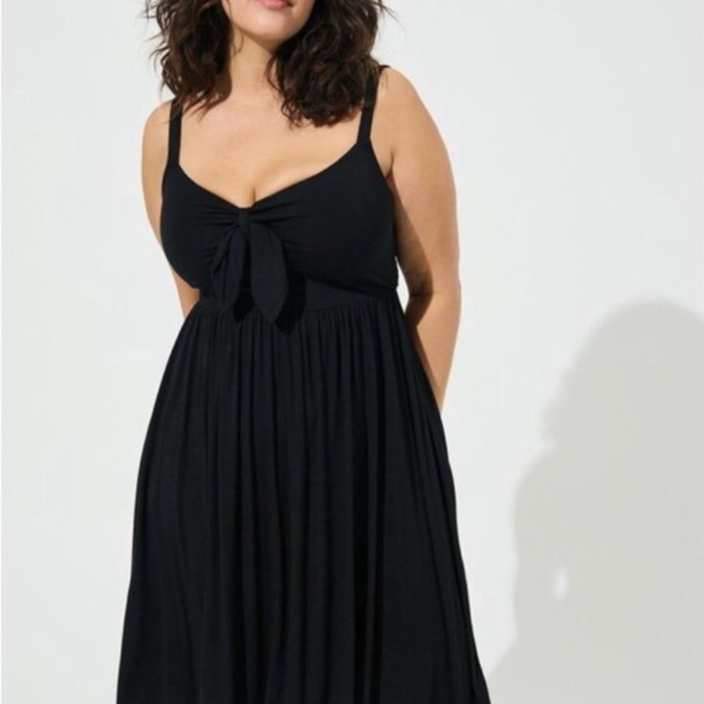 Torrid Women’s Black Tie Knot Black Baby Doll Tank A-Line Dress - Picture 2 of 4
